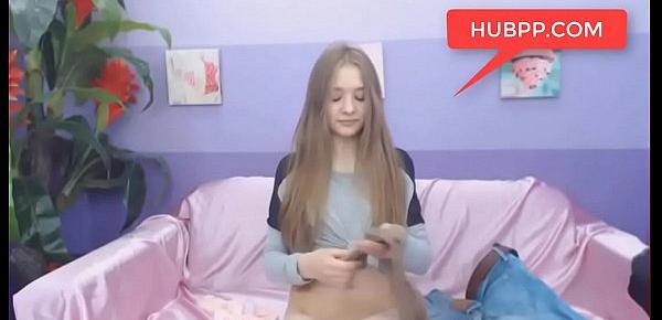  Ivana Russian 18yo model shy teenie plays with pantyhose, nude nylon cameltoe pussy